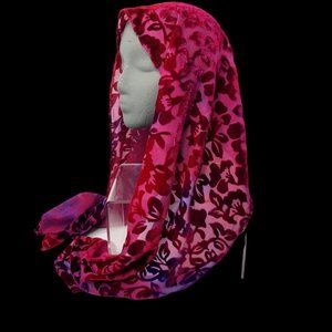 Hand Dyed Velvet Silk Scarf NEW without Tags Floral Spring Red Blue Shimmers